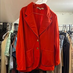 Vintage Women's Red Blazer with Blue Trim